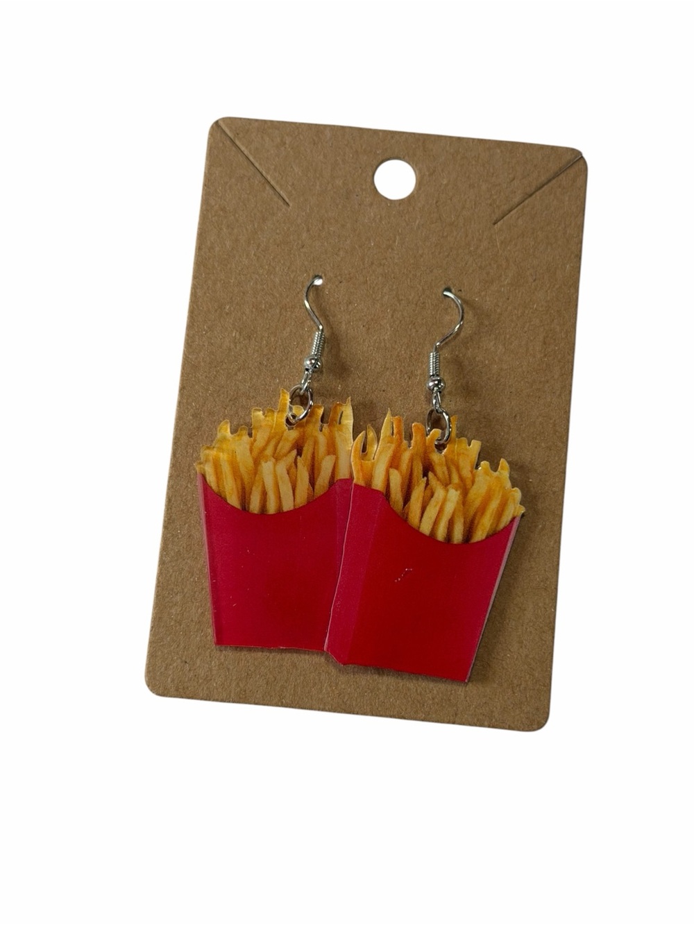 Novelty French Fry Dangle Earrings - Red & Yellow